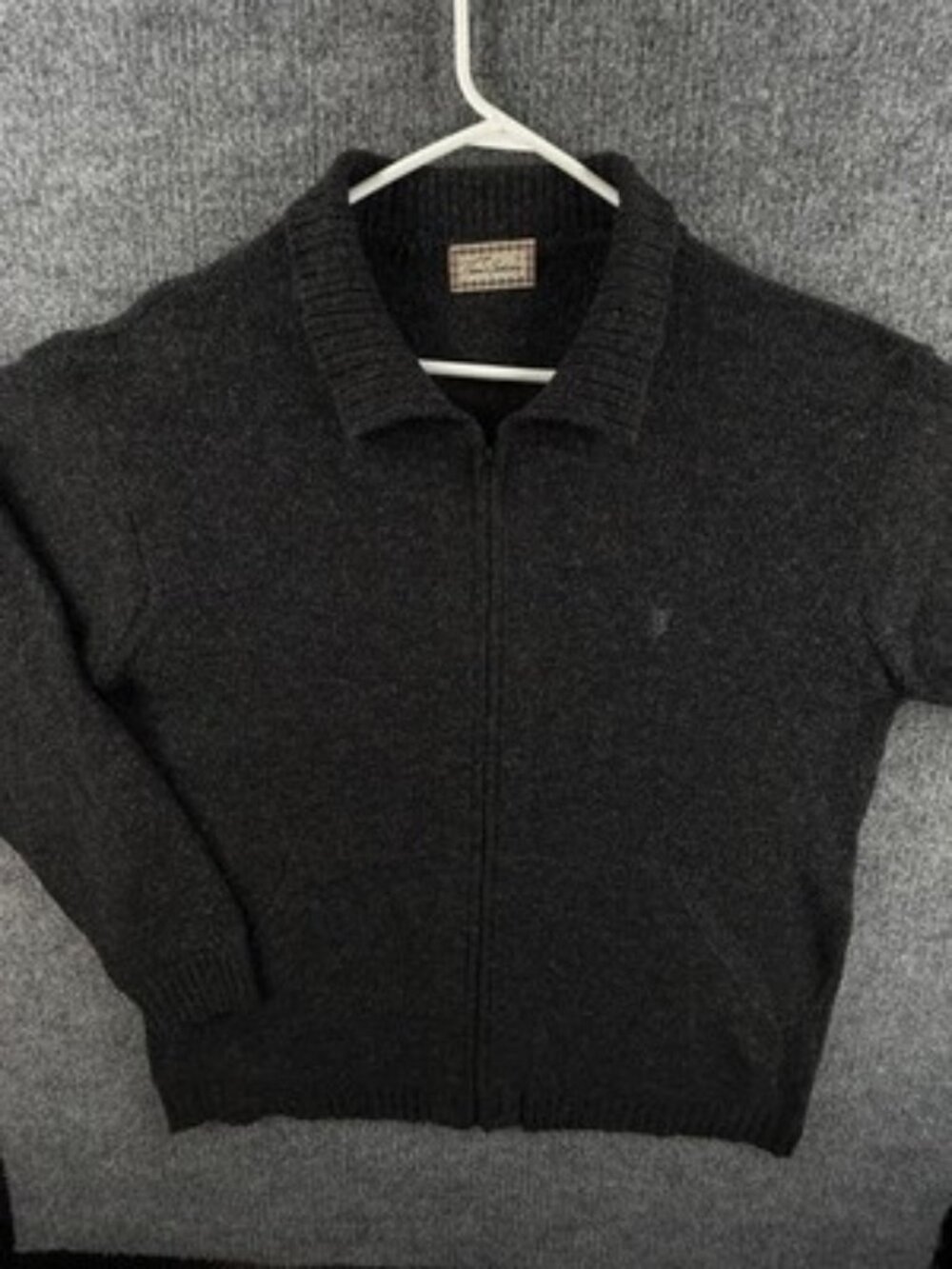 Thomas Burberry Shetland Wool Collared Long Sleeve Dark Gray Full Zip Logo Men